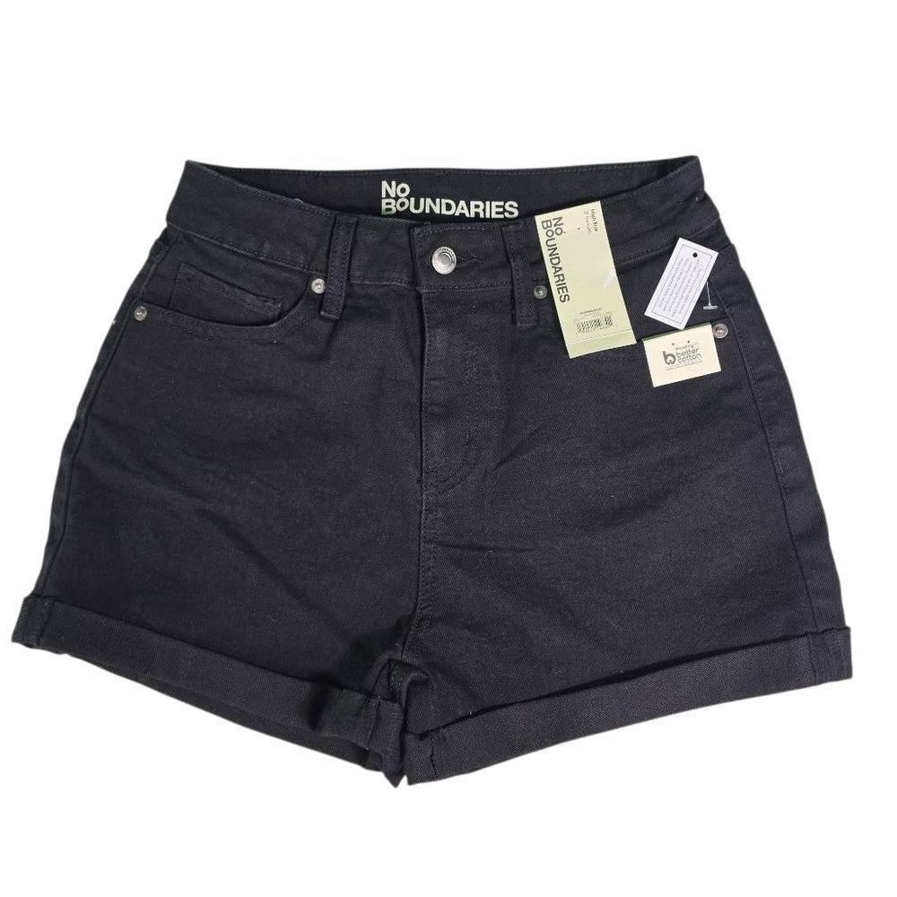 No Boundaries Black High-Rise Cuffed Denim Shorts
